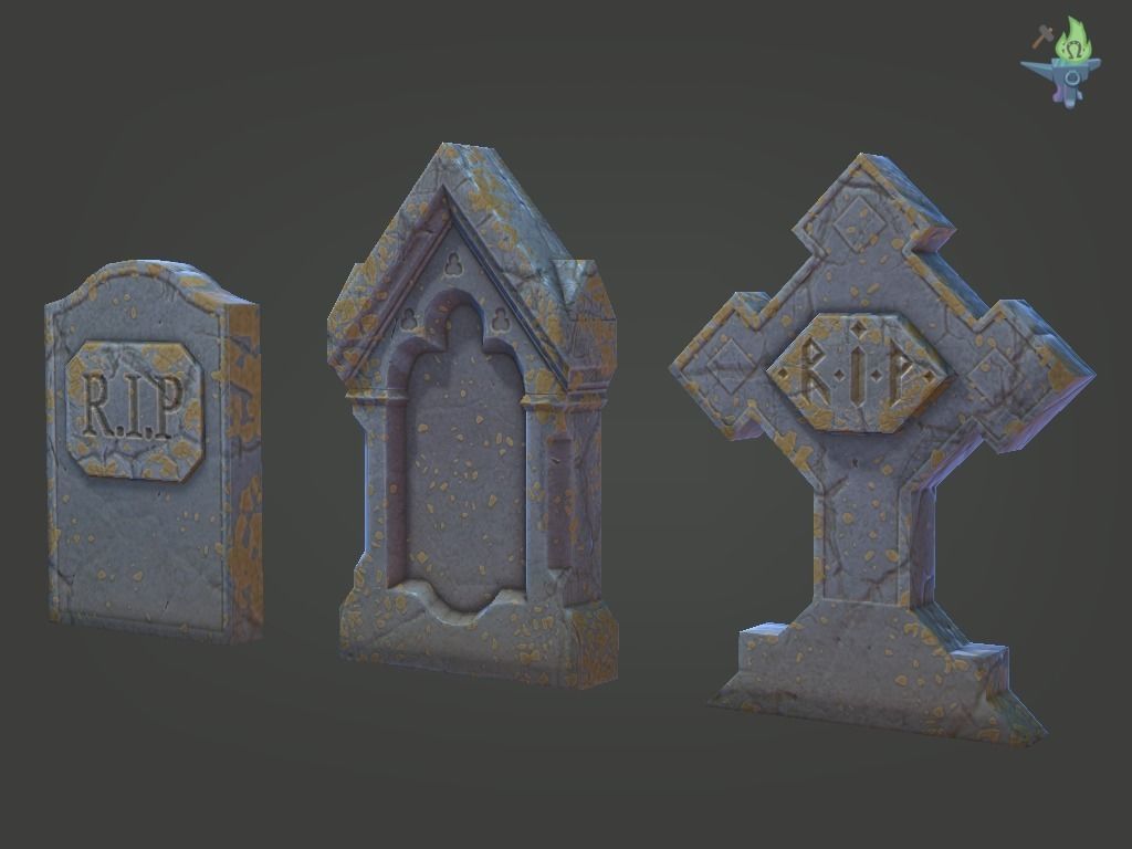 11 Tombstones Low-poly 3D model_10
