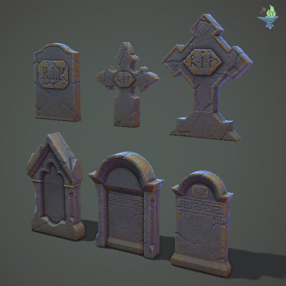 11 Tombstones Low-poly 3D model_6