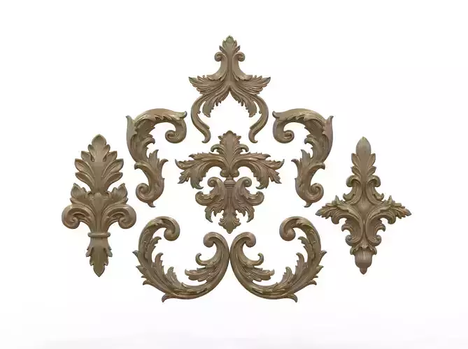 Luxury Baroque Ornament Set - Detailed Decorative 3D Design