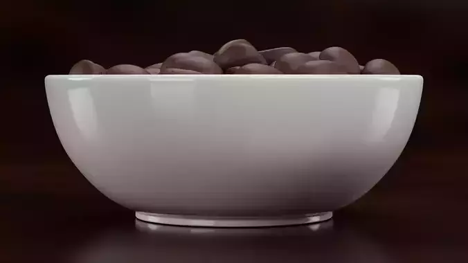 Coffee Beans in Bowl - Ceramic Dish with Roasted Arabica Seeds 3D model 3