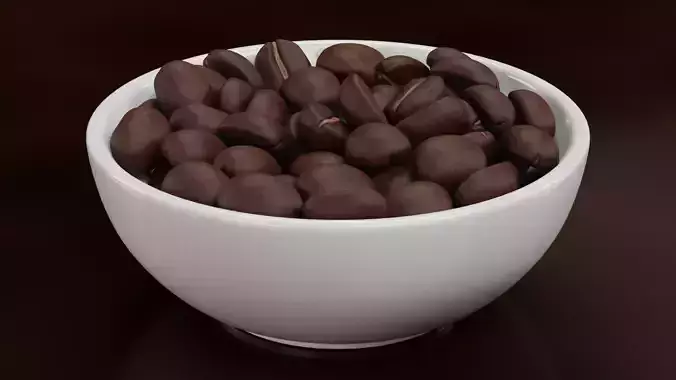 Coffee Beans in Bowl - Ceramic Dish with Roasted Arabica Seeds 3D model 5