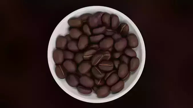 Coffee Beans in Bowl - Ceramic Dish with Roasted Arabica Seeds 3D model 4