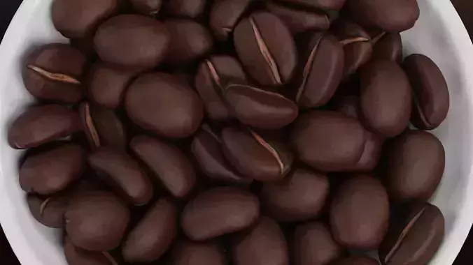 Coffee Beans in Bowl - Ceramic Dish with Roasted Arabica Seeds 3D model 6