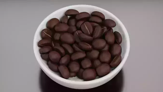 Coffee Beans in Bowl - Ceramic Dish with Roasted Arabica Seeds 3D model