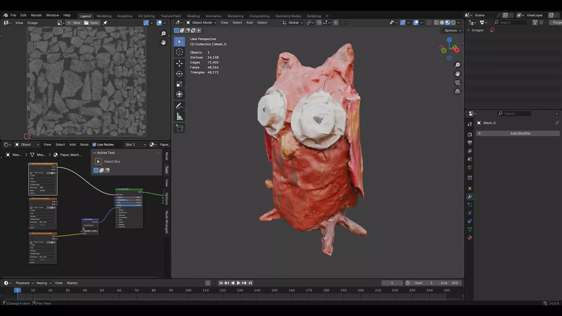 owl 3d Paper mache kids art and craft painted prop model 3D model_3