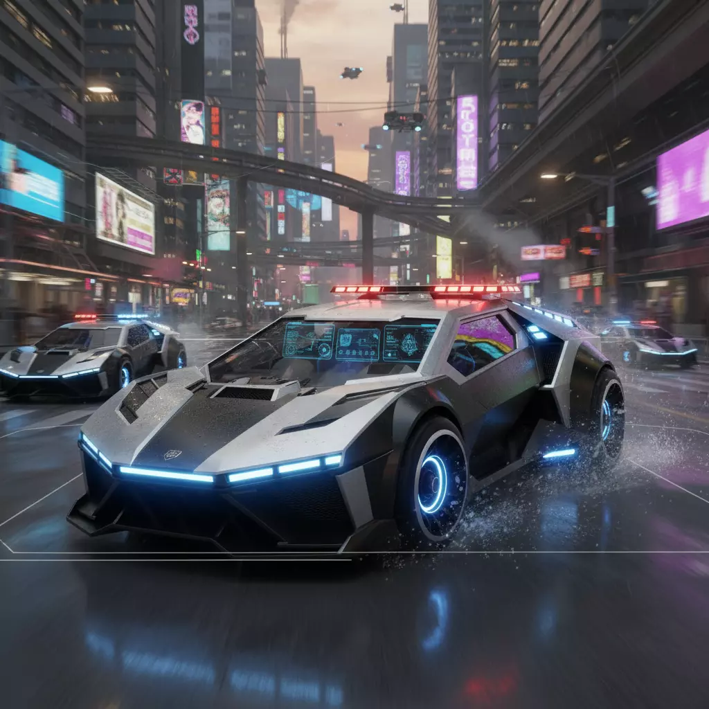 Police Pursuit in a Neon-Drenched City Low-poly 3D model