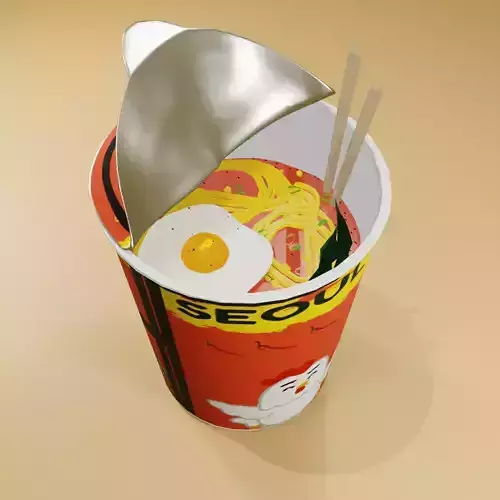Korean Instant Ramen Cup Stylized 3D Food Model