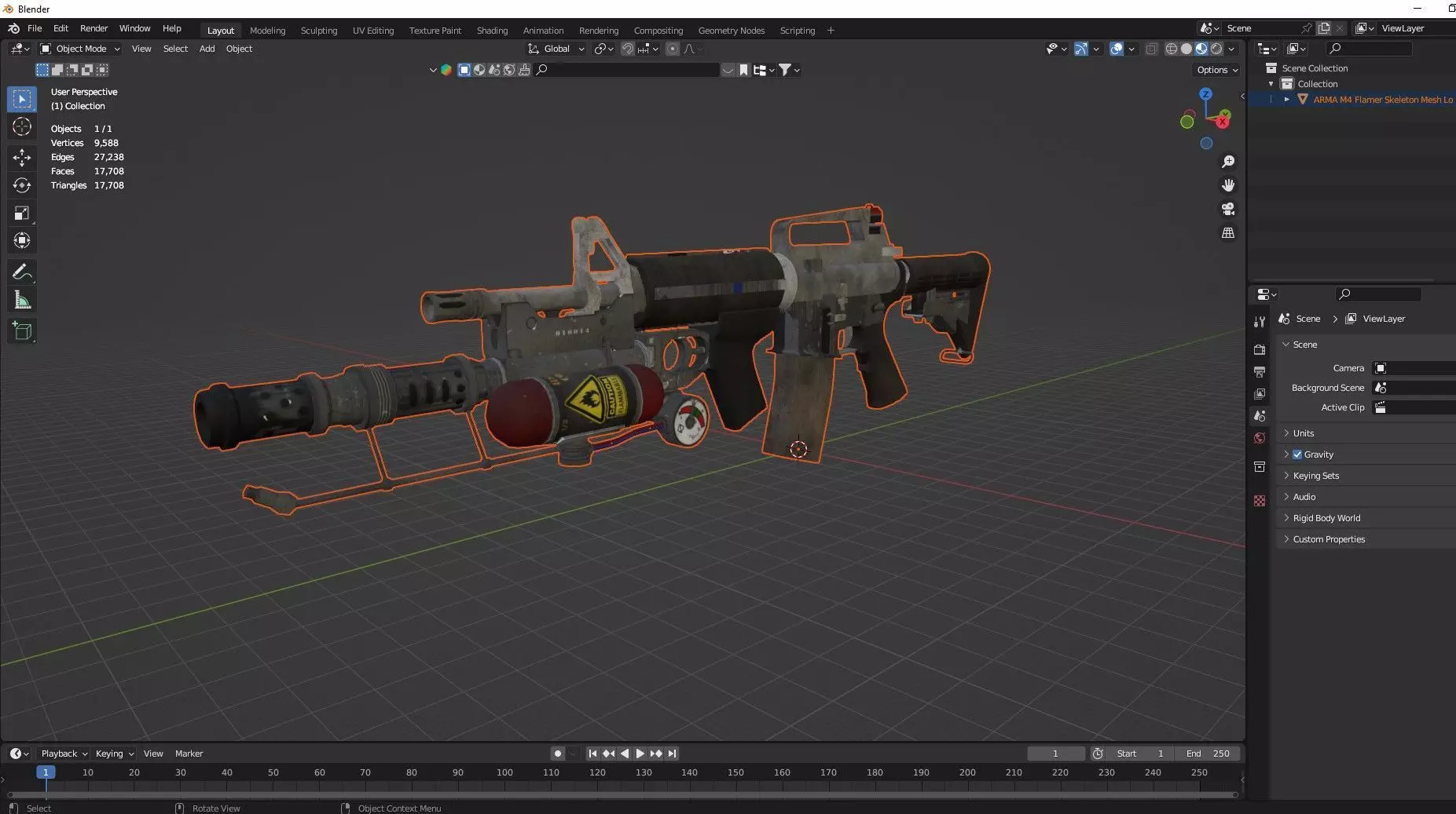 ARMA M4 Flamer Skeleton Mesh Low Poly 3D Model Low-poly 3D model_10