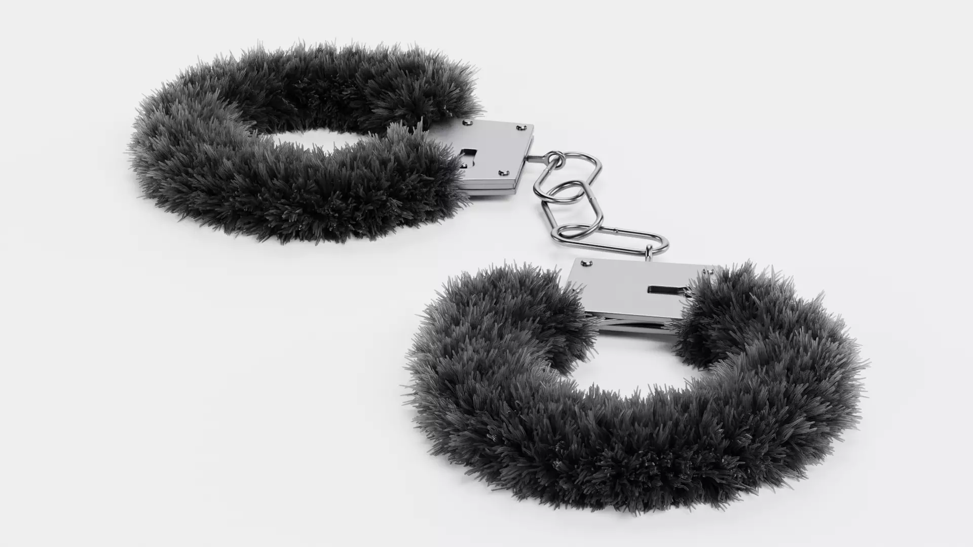 Fluffy Handcuffs V2 - Black Plush Wrist Cuffs with Lock 3D model