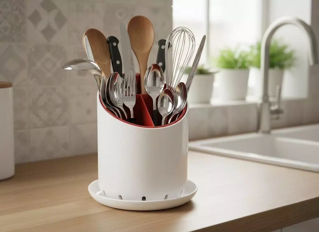 Stylish Draining Cutlery Caddy 3D print model_0
