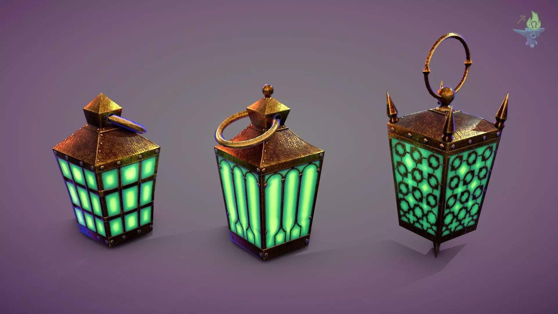 6 Hand Lanterns set Low-poly 3D model_0