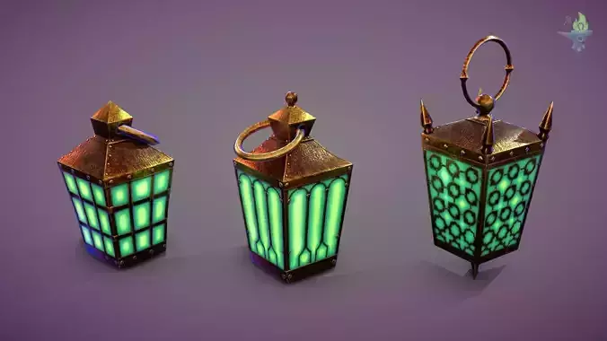 6 Hand Lanterns set Low-poly 3D model