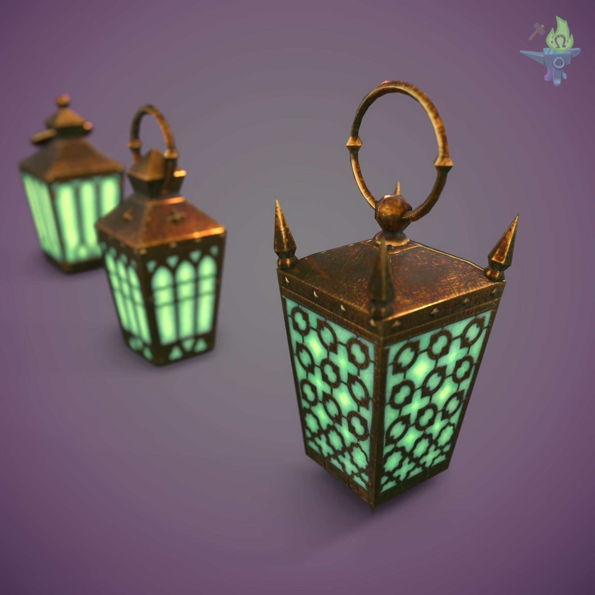 6 Hand Lanterns set Low-poly 3D model_5