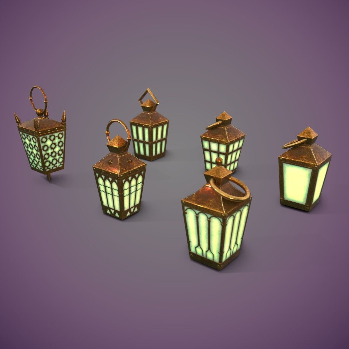 6 Hand Lanterns set Low-poly 3D model_20