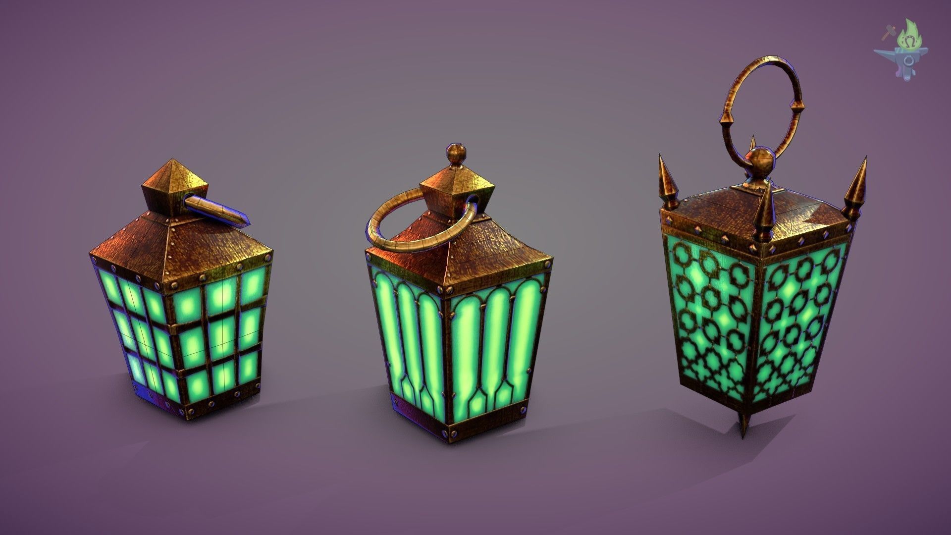 6 Hand Lanterns set Low-poly 3D model_1
