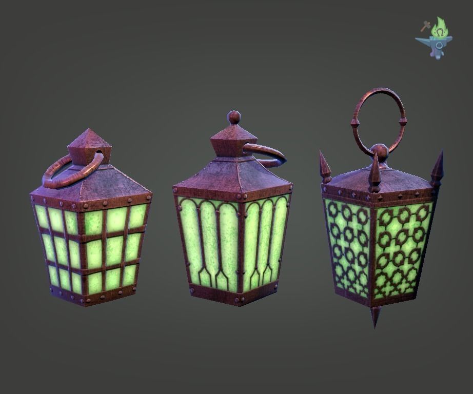 6 Hand Lanterns set Low-poly 3D model_6