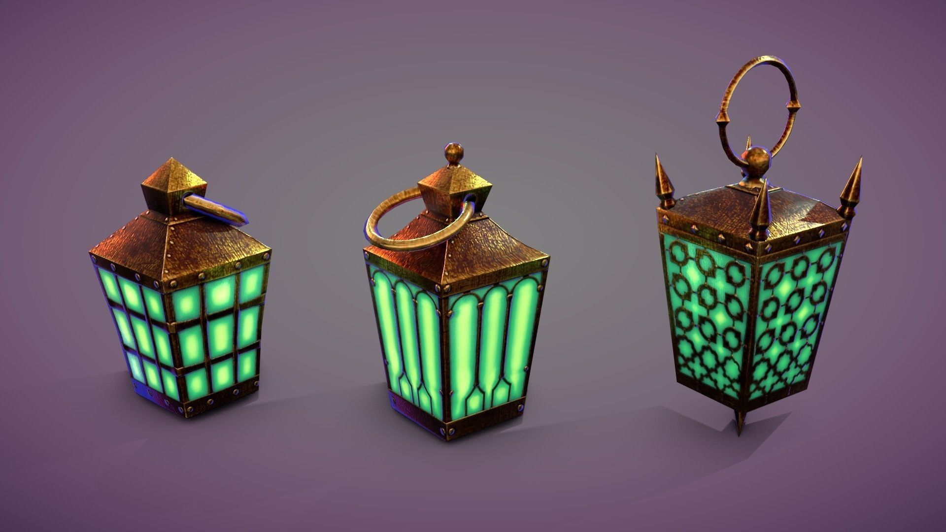 6 Hand Lanterns set Low-poly 3D model_29