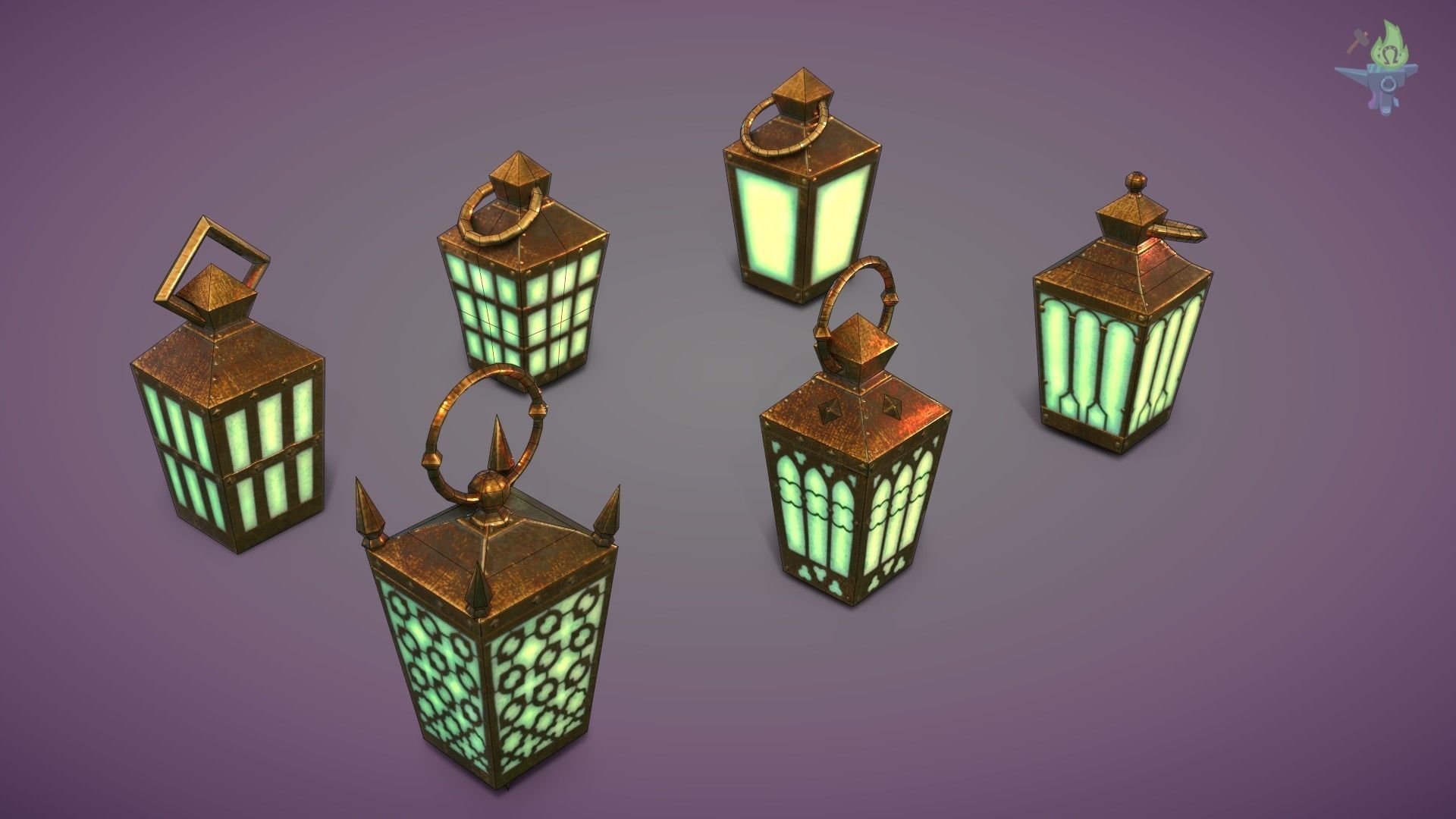 6 Hand Lanterns set Low-poly 3D model_19