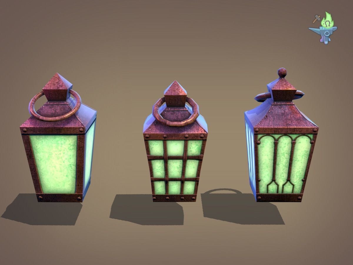 6 Hand Lanterns set Low-poly 3D model_16