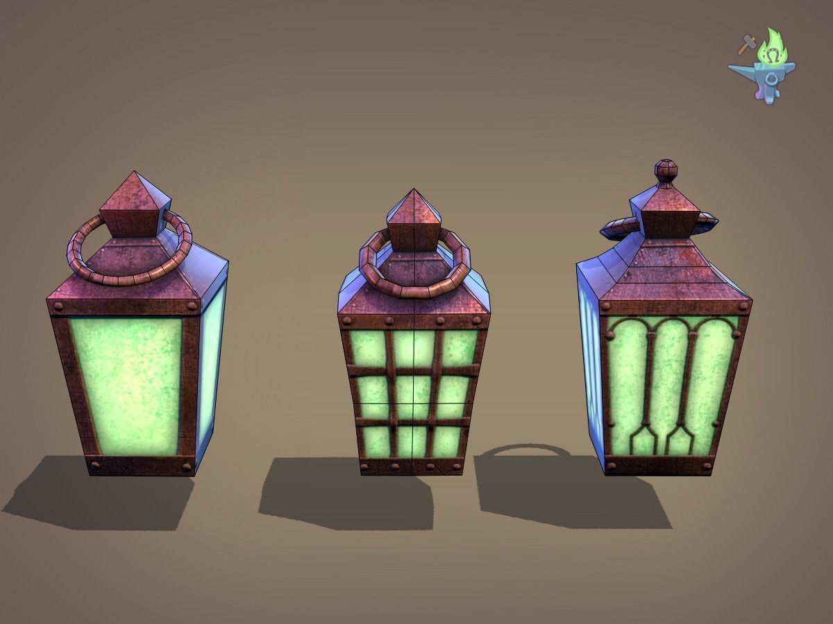 6 Hand Lanterns set Low-poly 3D model_17