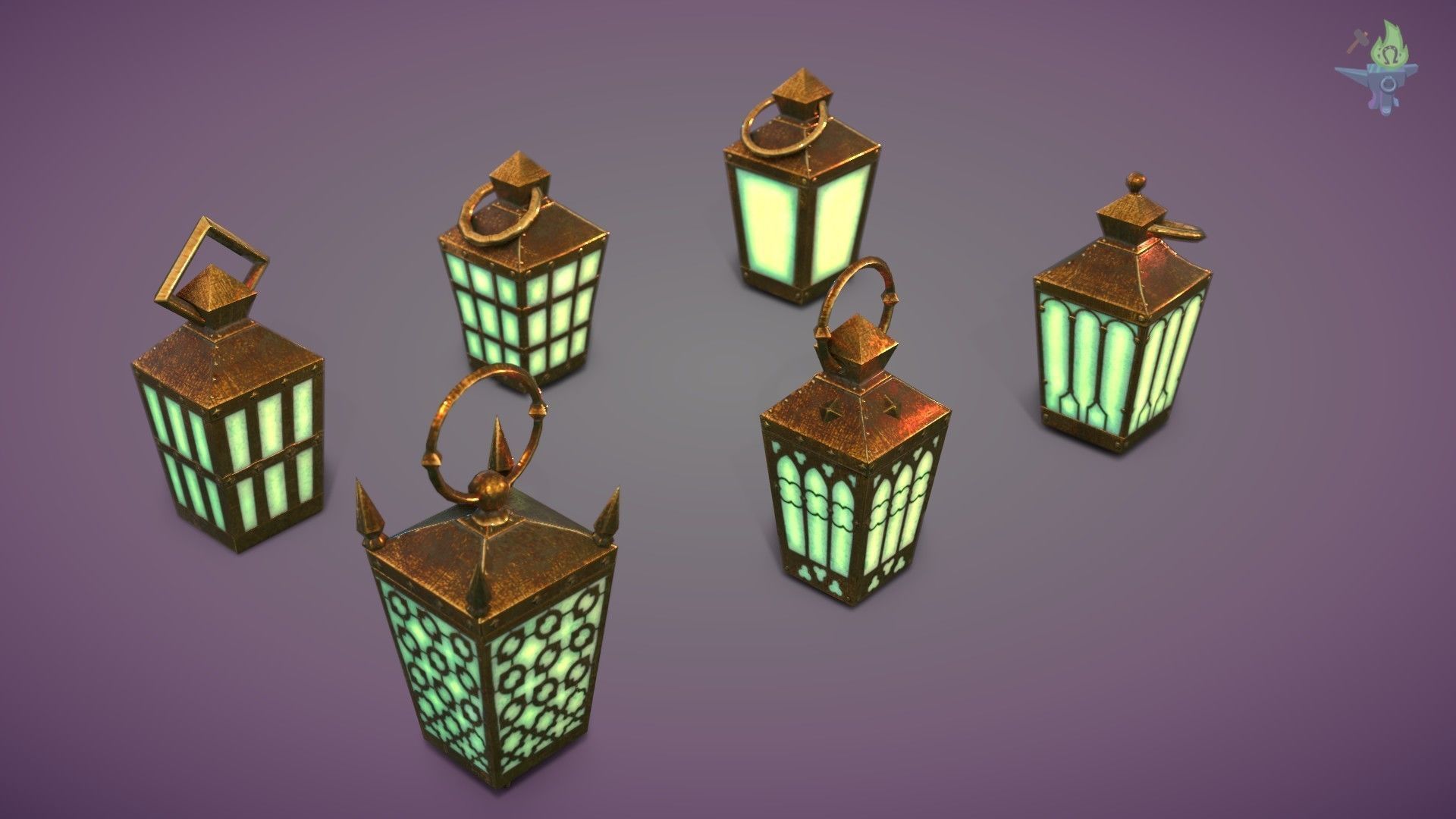 6 Hand Lanterns set Low-poly 3D model_27