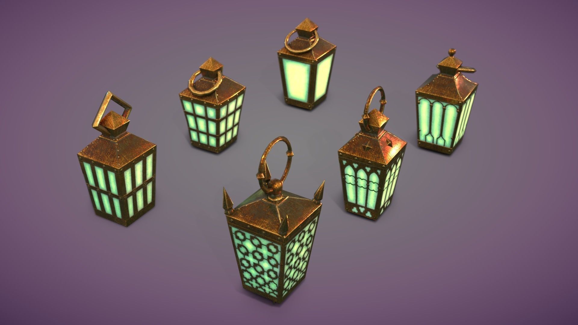 6 Hand Lanterns set Low-poly 3D model_22