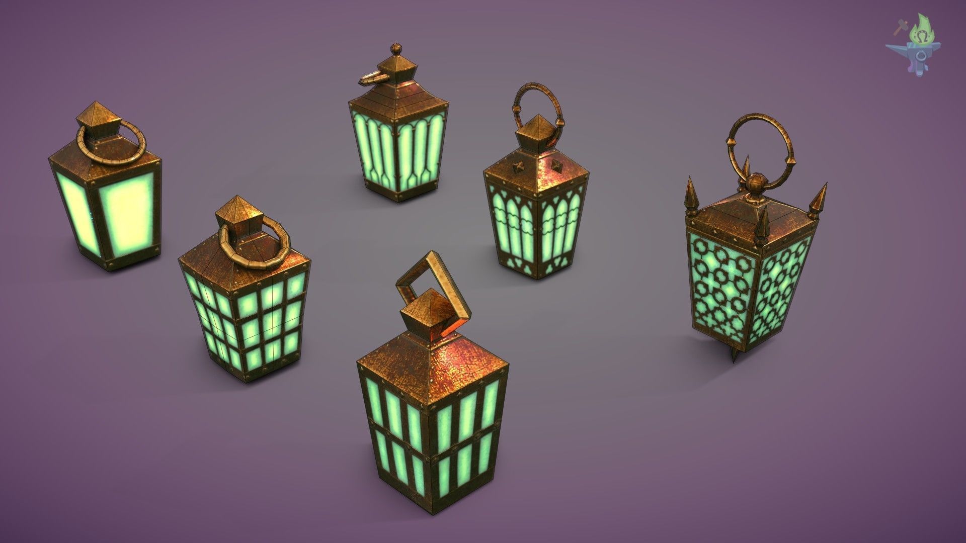 6 Hand Lanterns set Low-poly 3D model_4