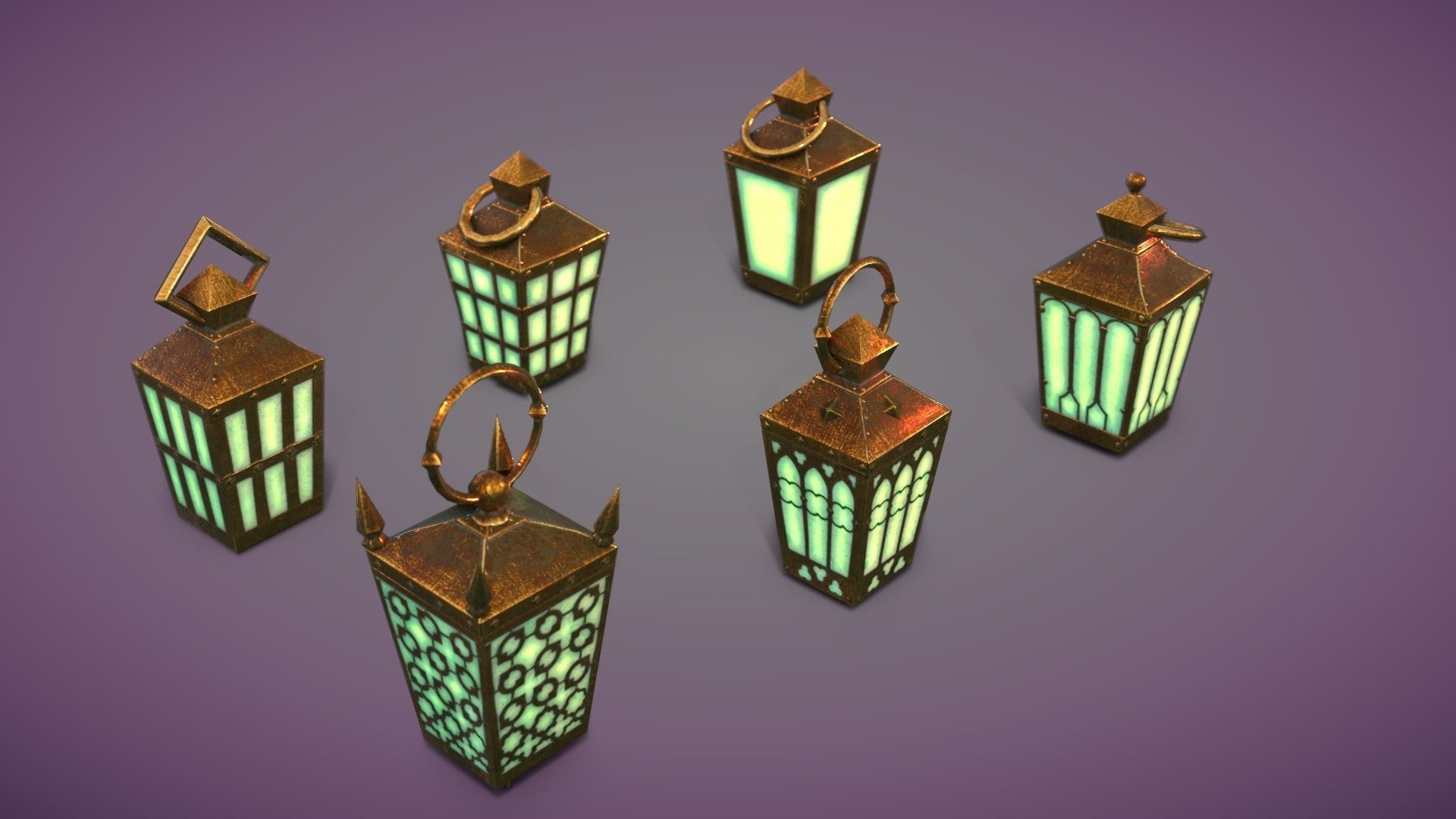 6 Hand Lanterns set Low-poly 3D model_26