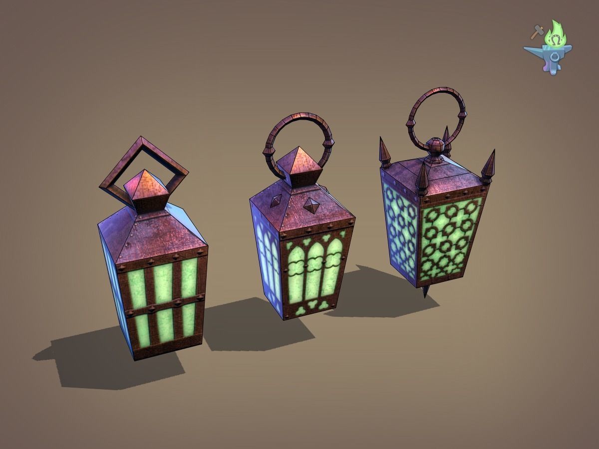 6 Hand Lanterns set Low-poly 3D model_12