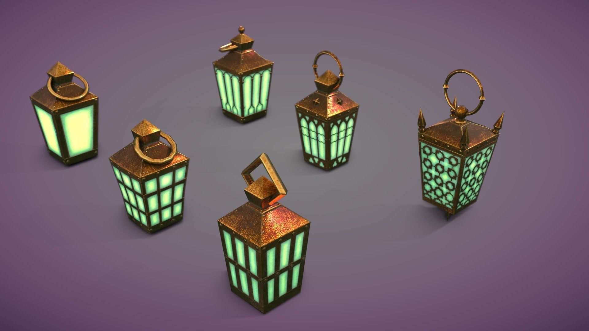 6 Hand Lanterns set Low-poly 3D model_18
