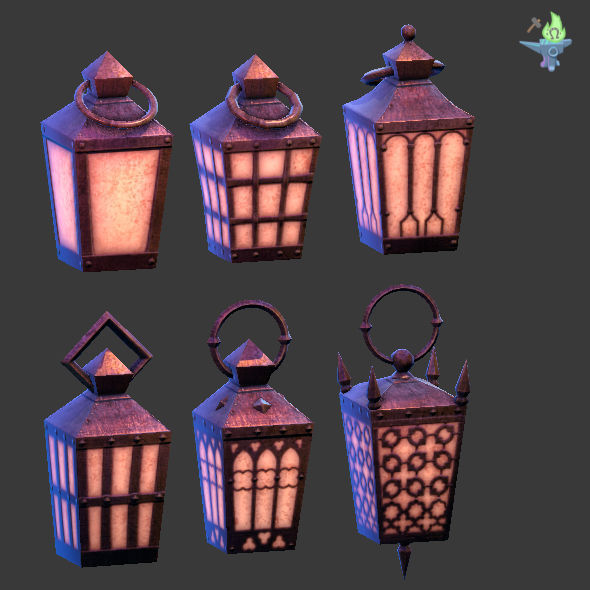 6 Hand Lanterns set Low-poly 3D model_8
