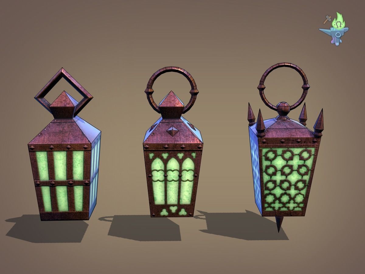 6 Hand Lanterns set Low-poly 3D model_15