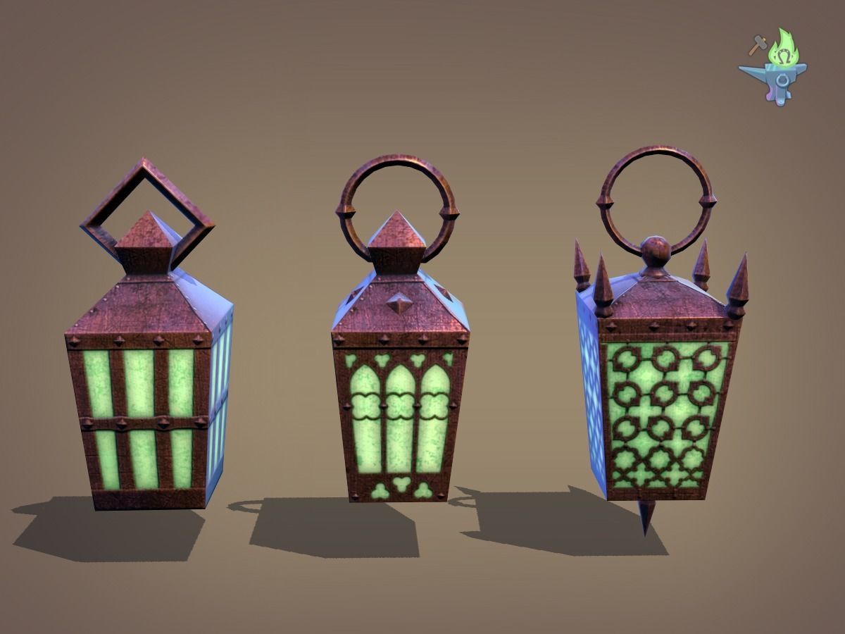 6 Hand Lanterns set Low-poly 3D model_13
