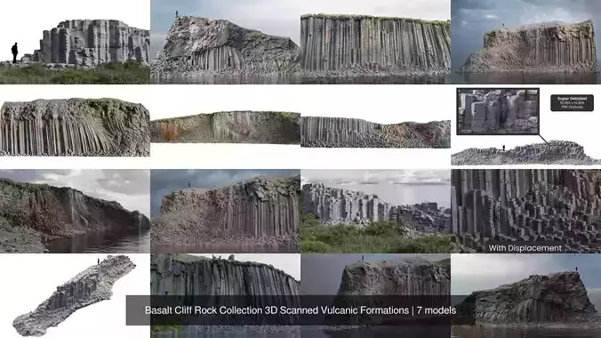 Basalt Cliff Rock Collection 3D Scanned Vulcanic Formations