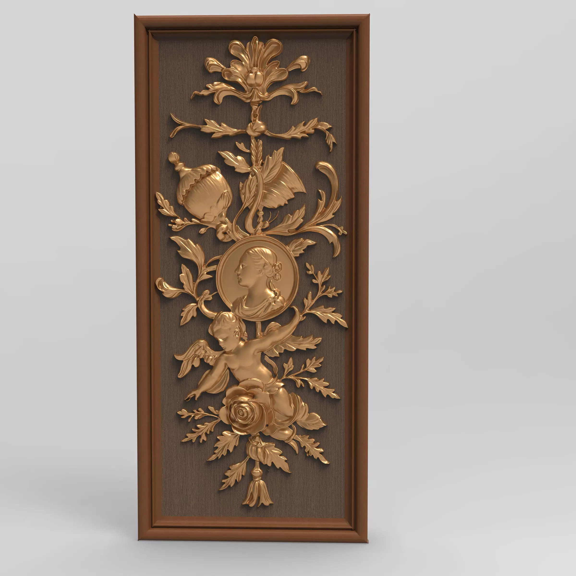 Classic Rococo Decorative Relief Panel 3D model_6