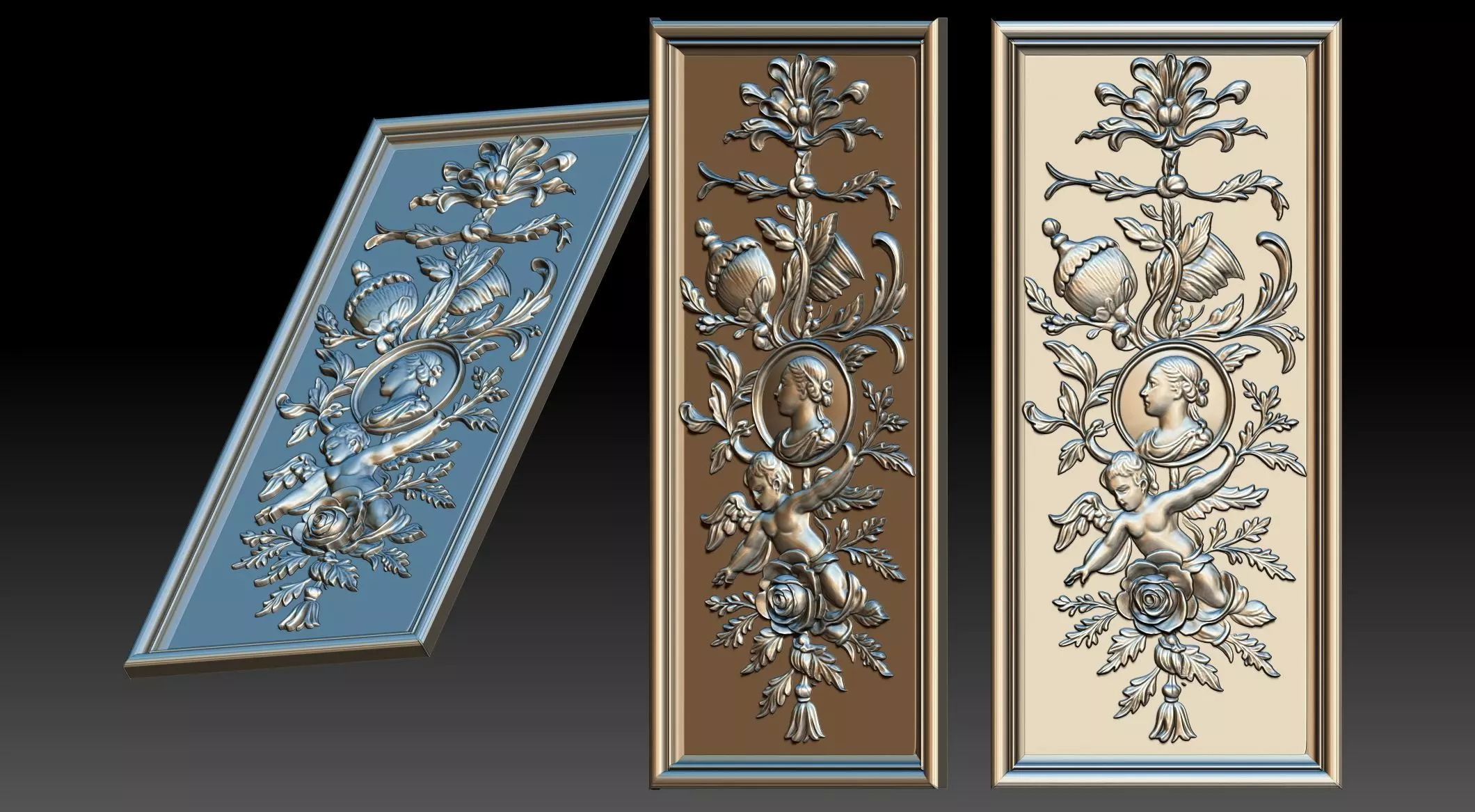 Classic Rococo Decorative Relief Panel 3D model_4