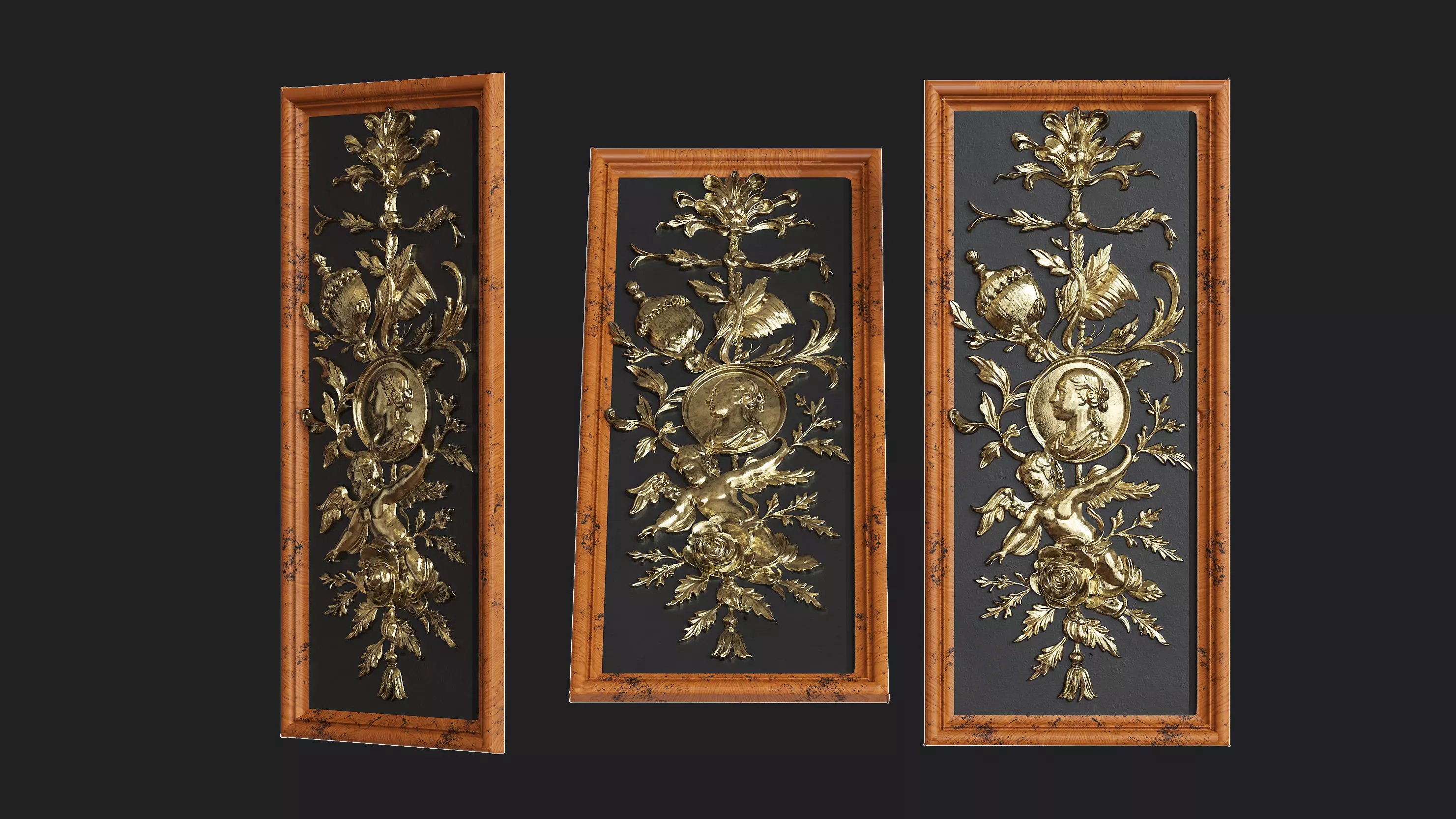 Classic Rococo Decorative Relief Panel 3D model_1