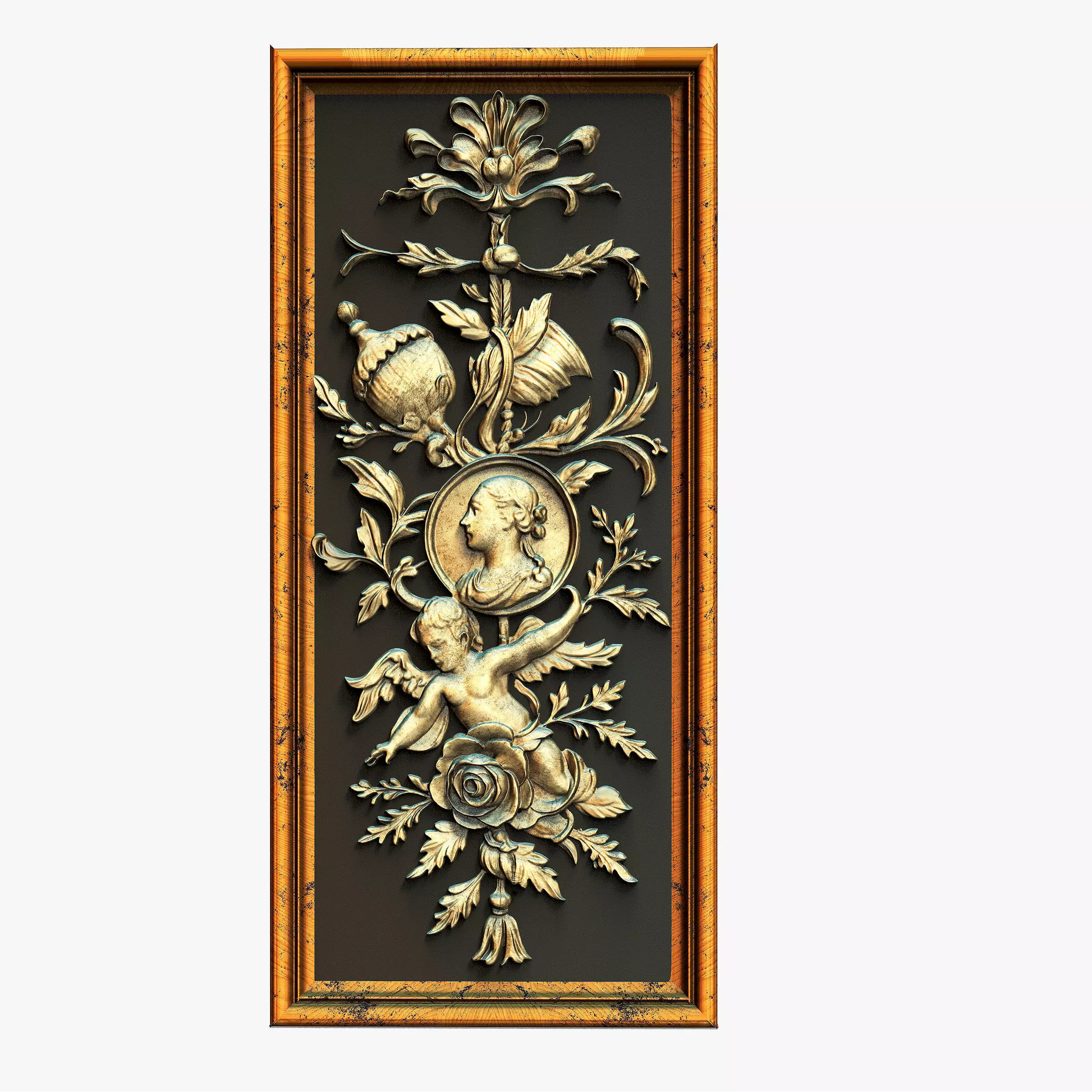 Classic Rococo Decorative Relief Panel 3D model_7