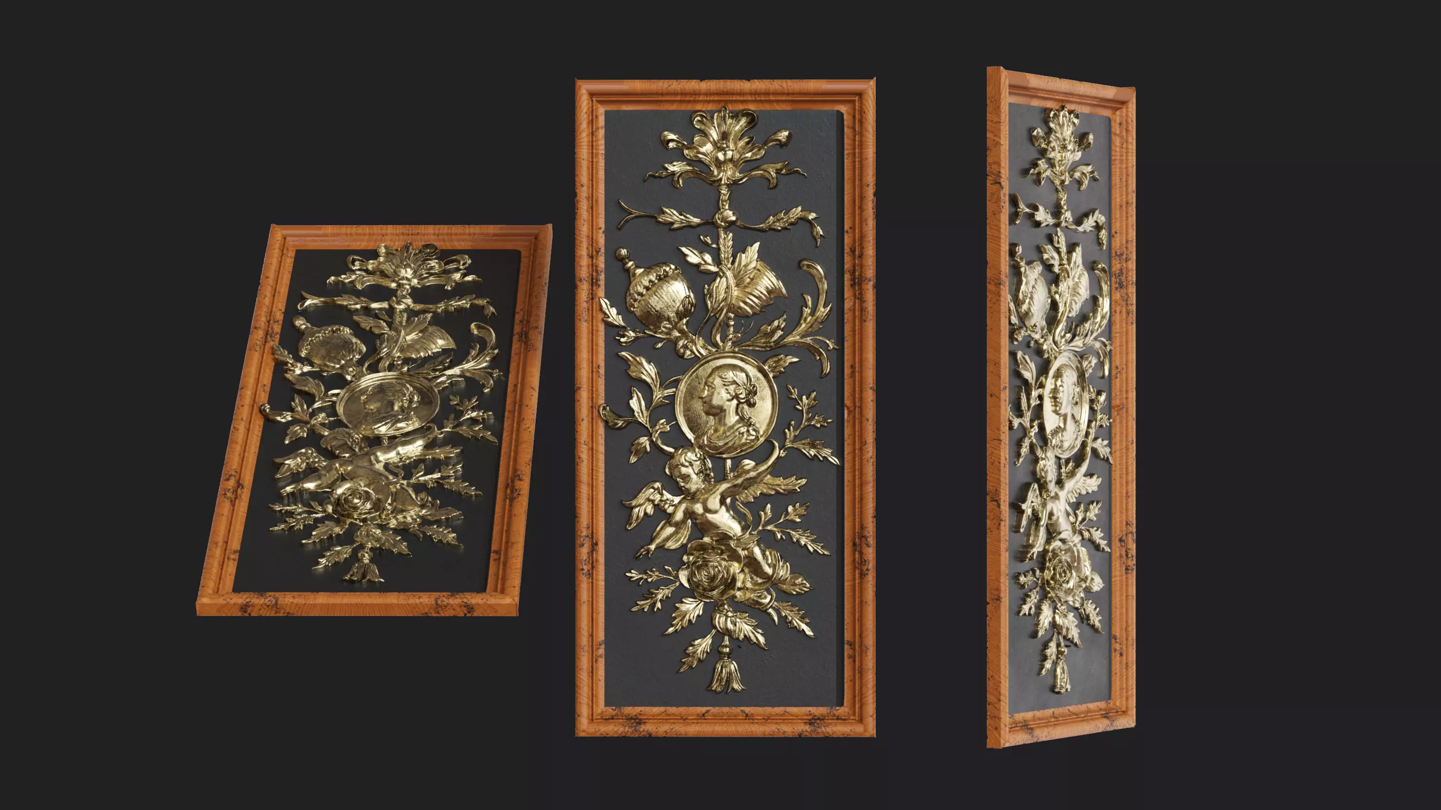 Classic Rococo Decorative Relief Panel 3D model_2