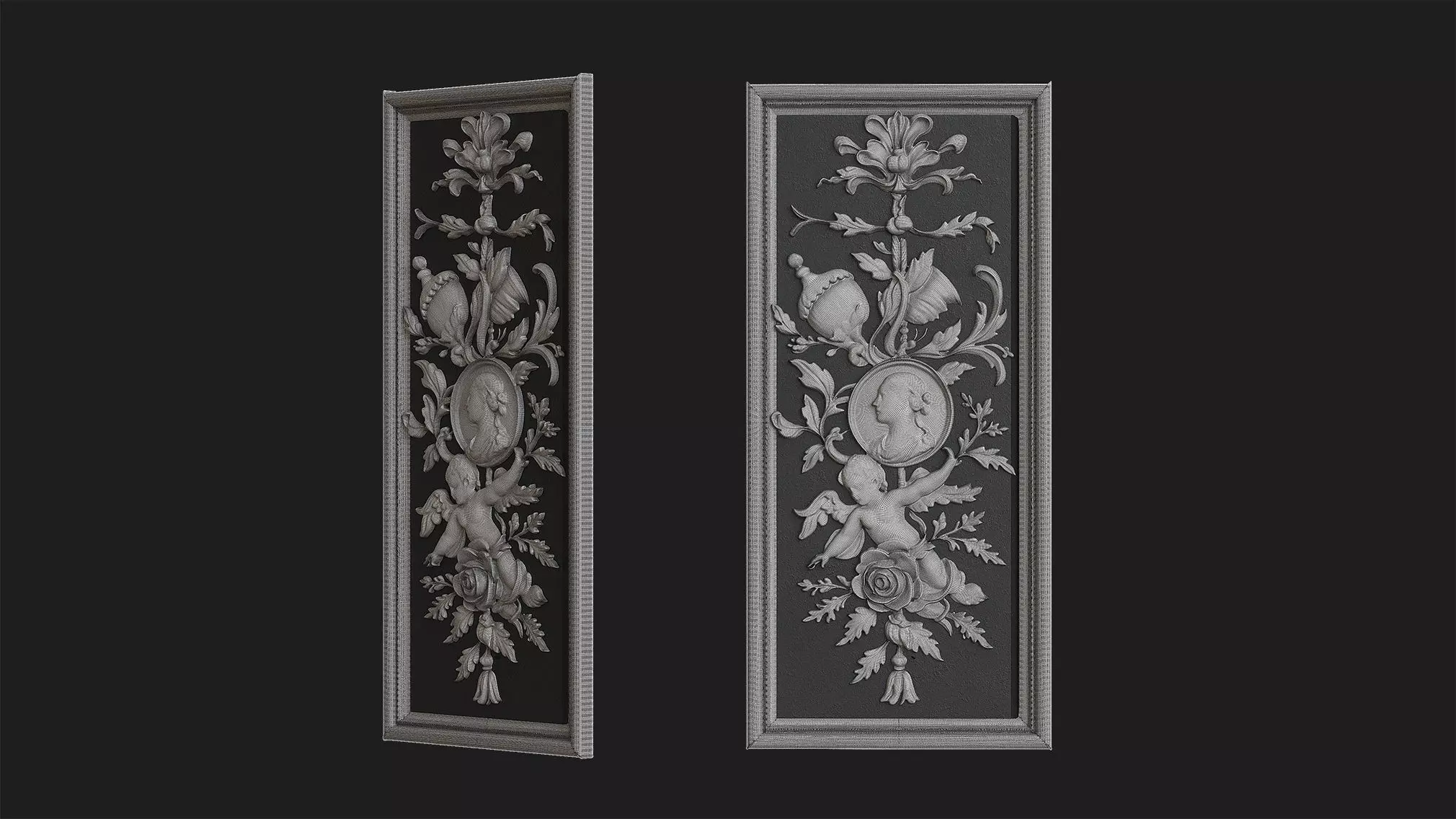 Classic Rococo Decorative Relief Panel 3D model_3