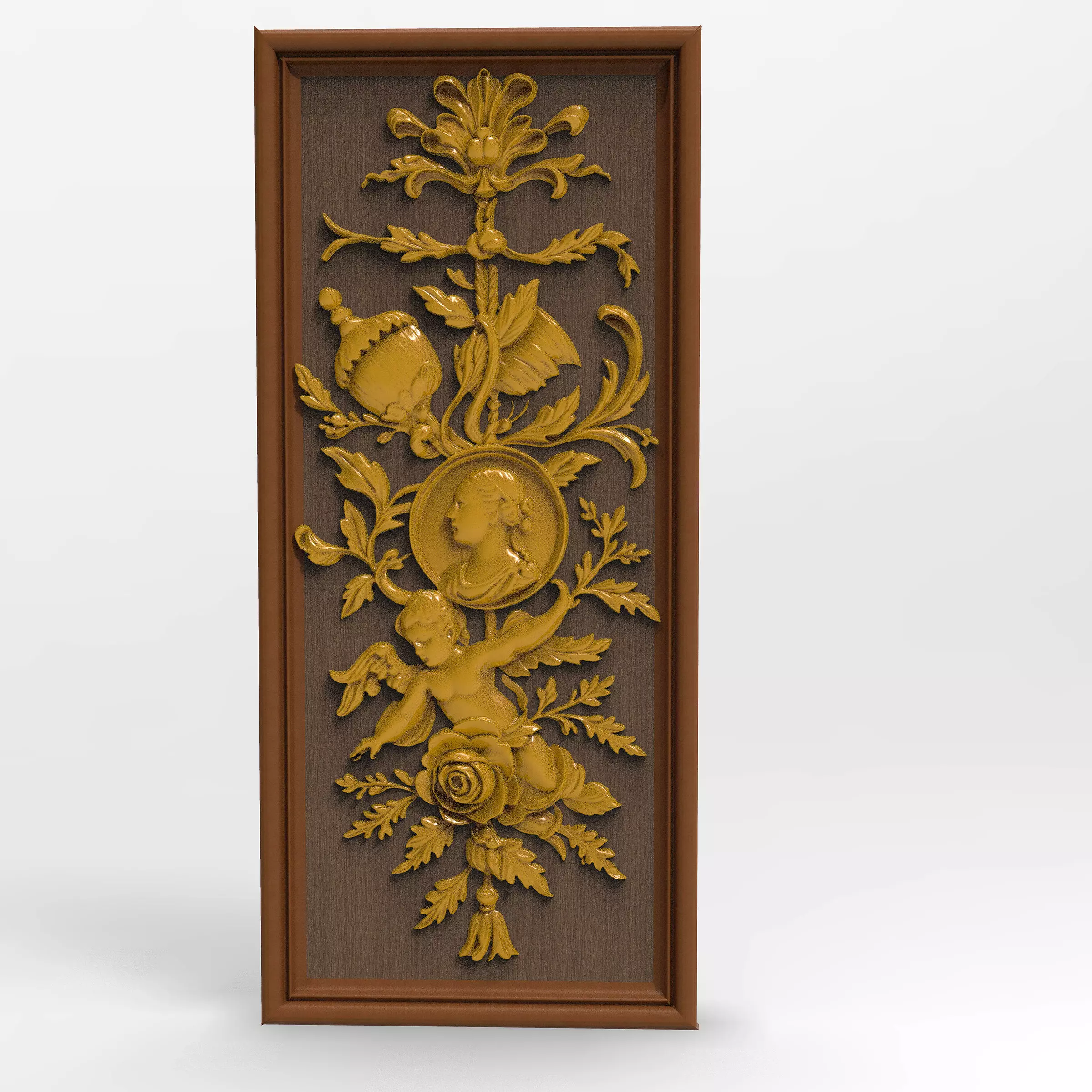 Classic Rococo Decorative Relief Panel 3D model_5