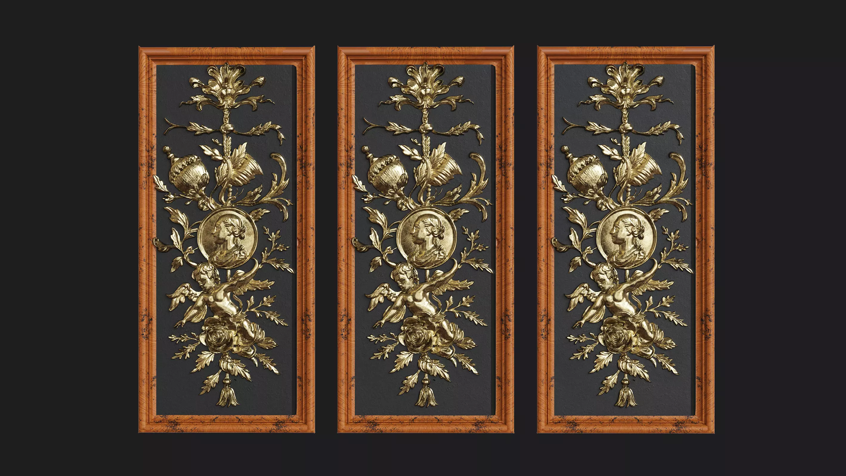Classic Rococo Decorative Relief Panel 3D model_0