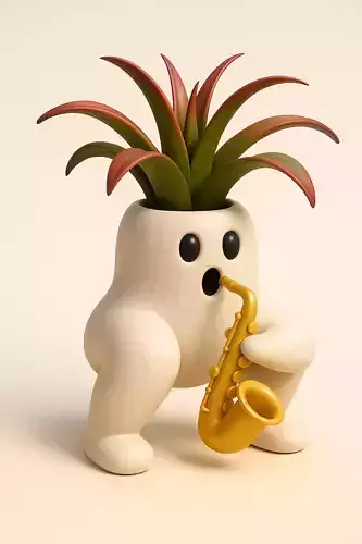 Groovy Ghost Planter with Saxophone  Funny 3D Decorative Pot