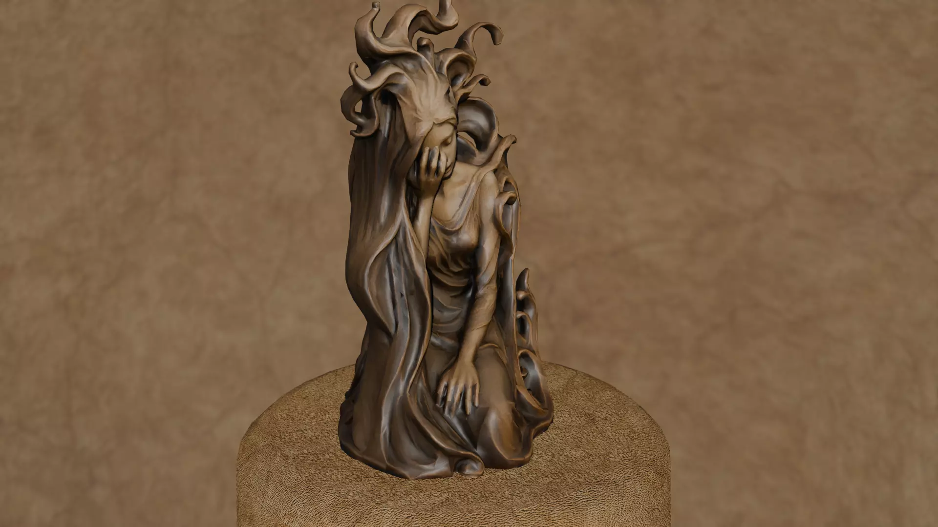 Ethereal Sorrow  3D Fantasy Woman Sculpture 3D print model_4