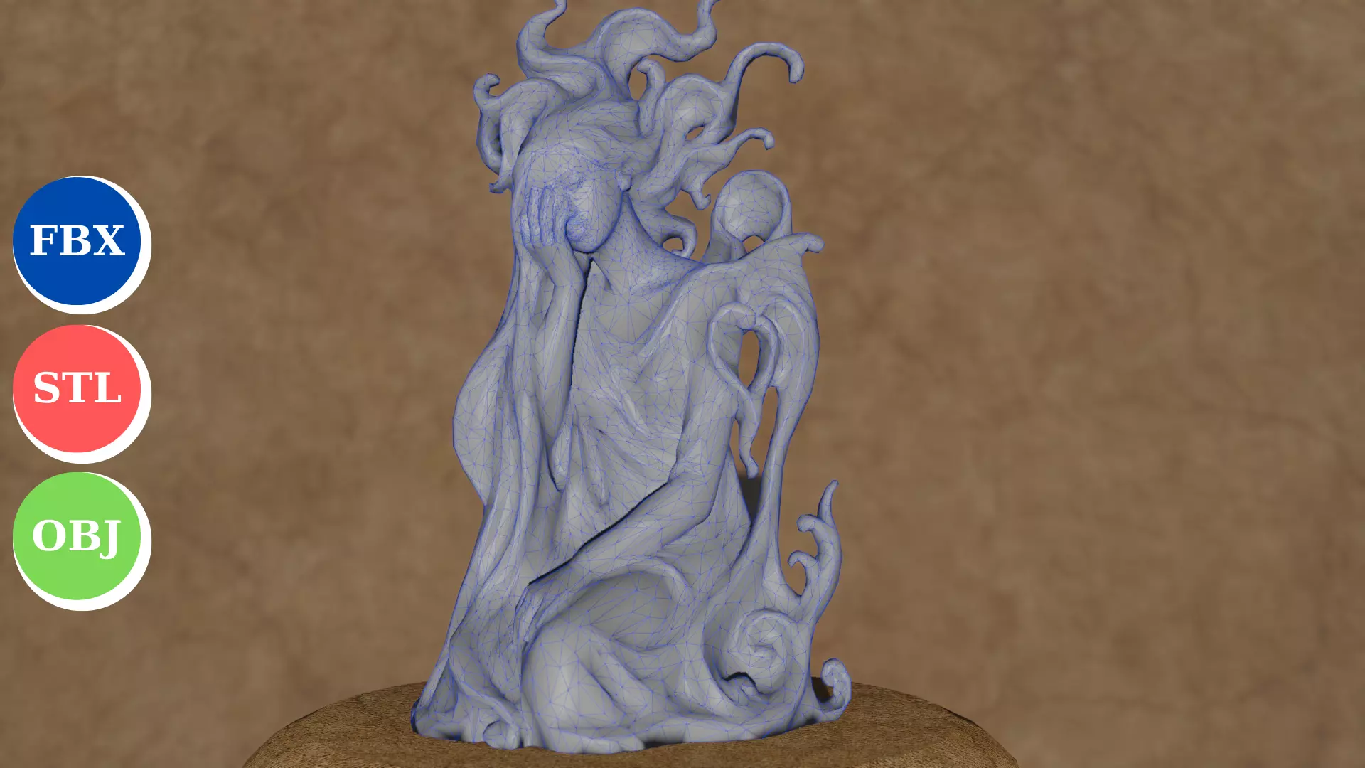 Ethereal Sorrow  3D Fantasy Woman Sculpture 3D print model_1