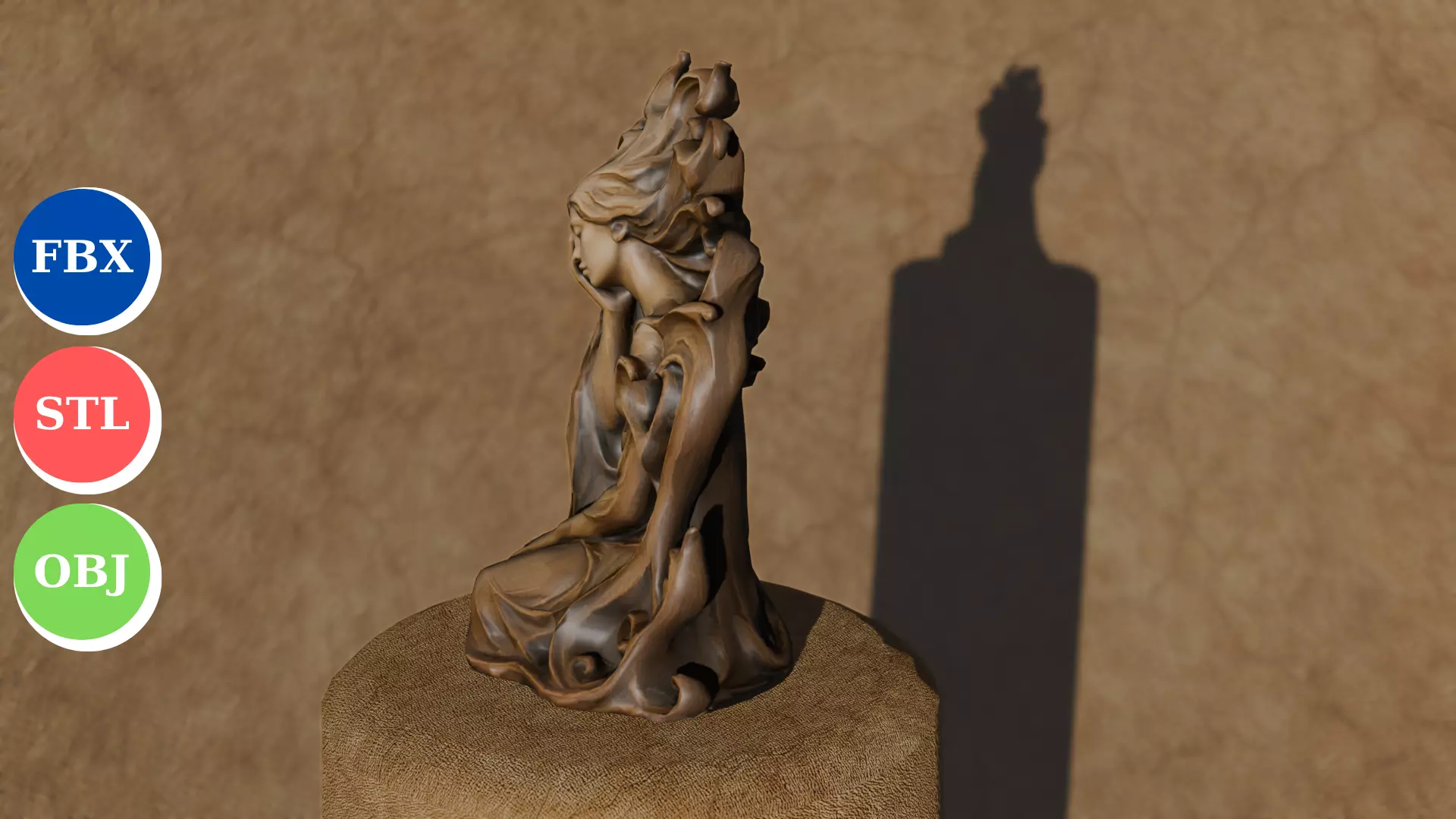 Ethereal Sorrow  3D Fantasy Woman Sculpture 3D print model_0