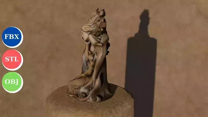 Ethereal Sorrow  3D Fantasy Woman Sculpture