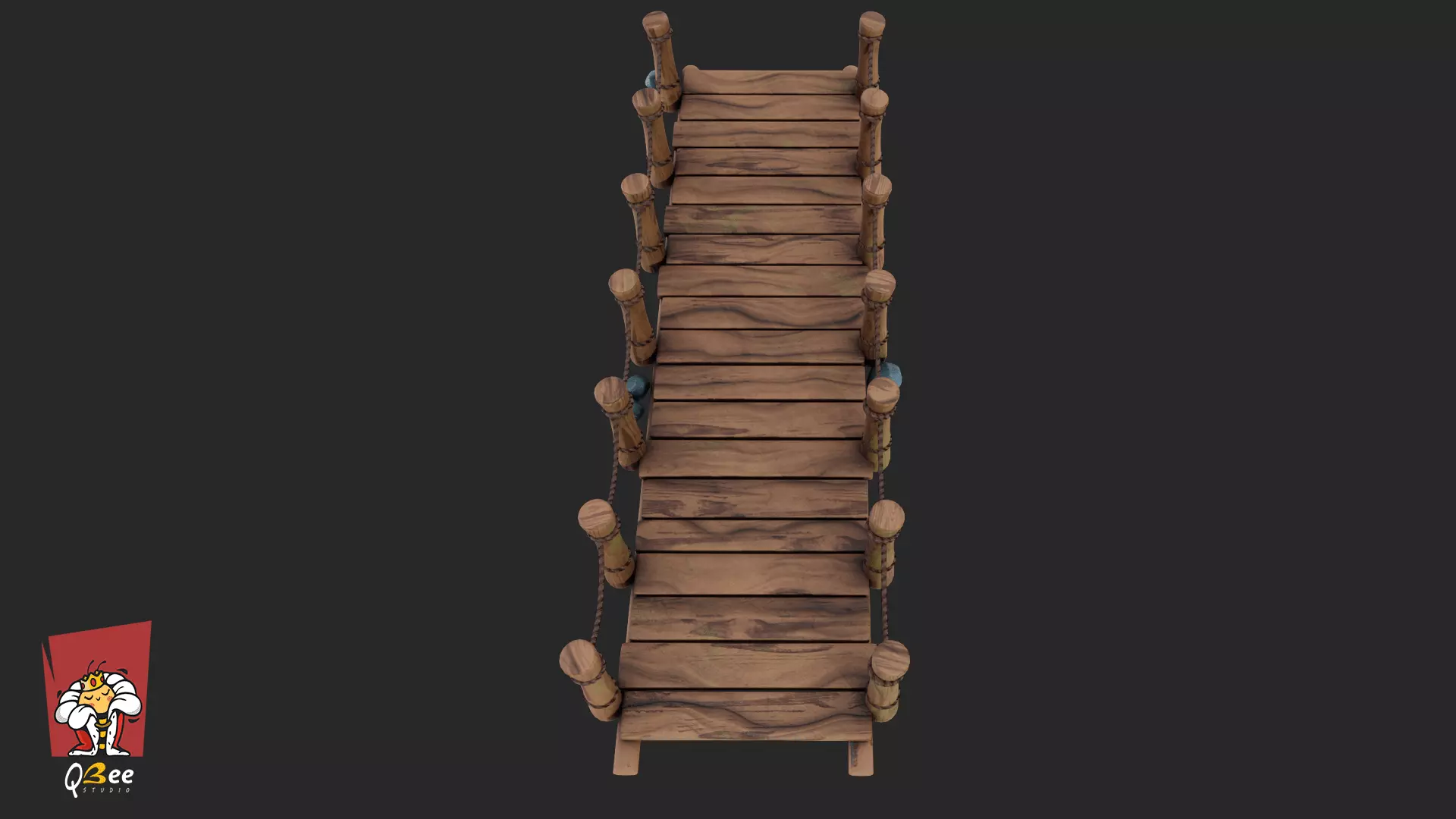 Stylized Rickety Wooden Bridge Low-poly 3D model_2