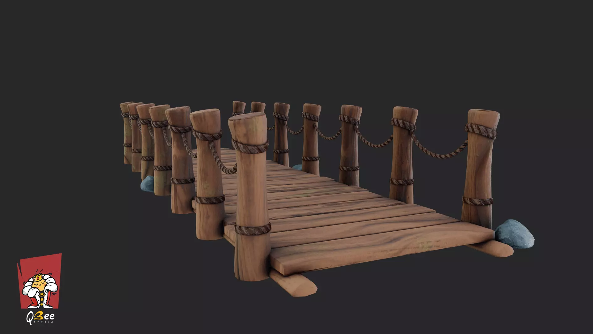 Stylized Rickety Wooden Bridge Low-poly 3D model_7