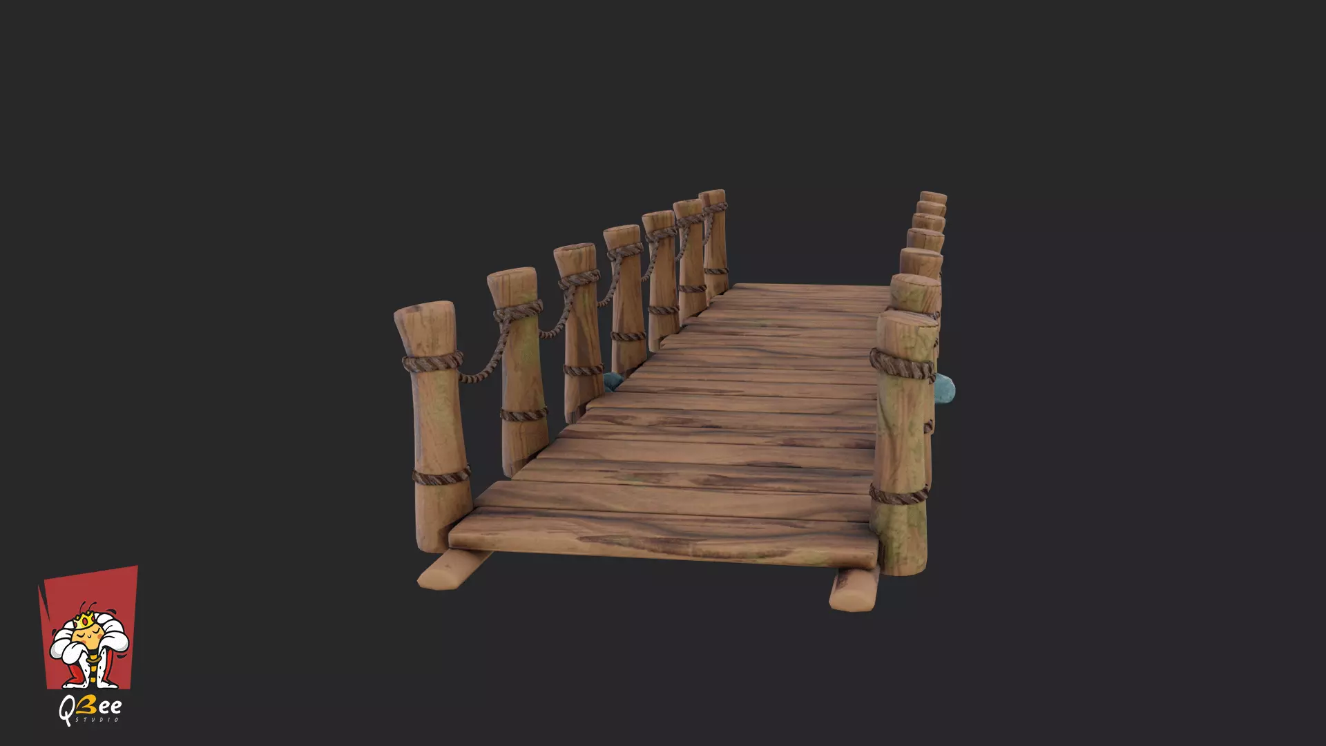 Stylized Rickety Wooden Bridge Low-poly 3D model_6
